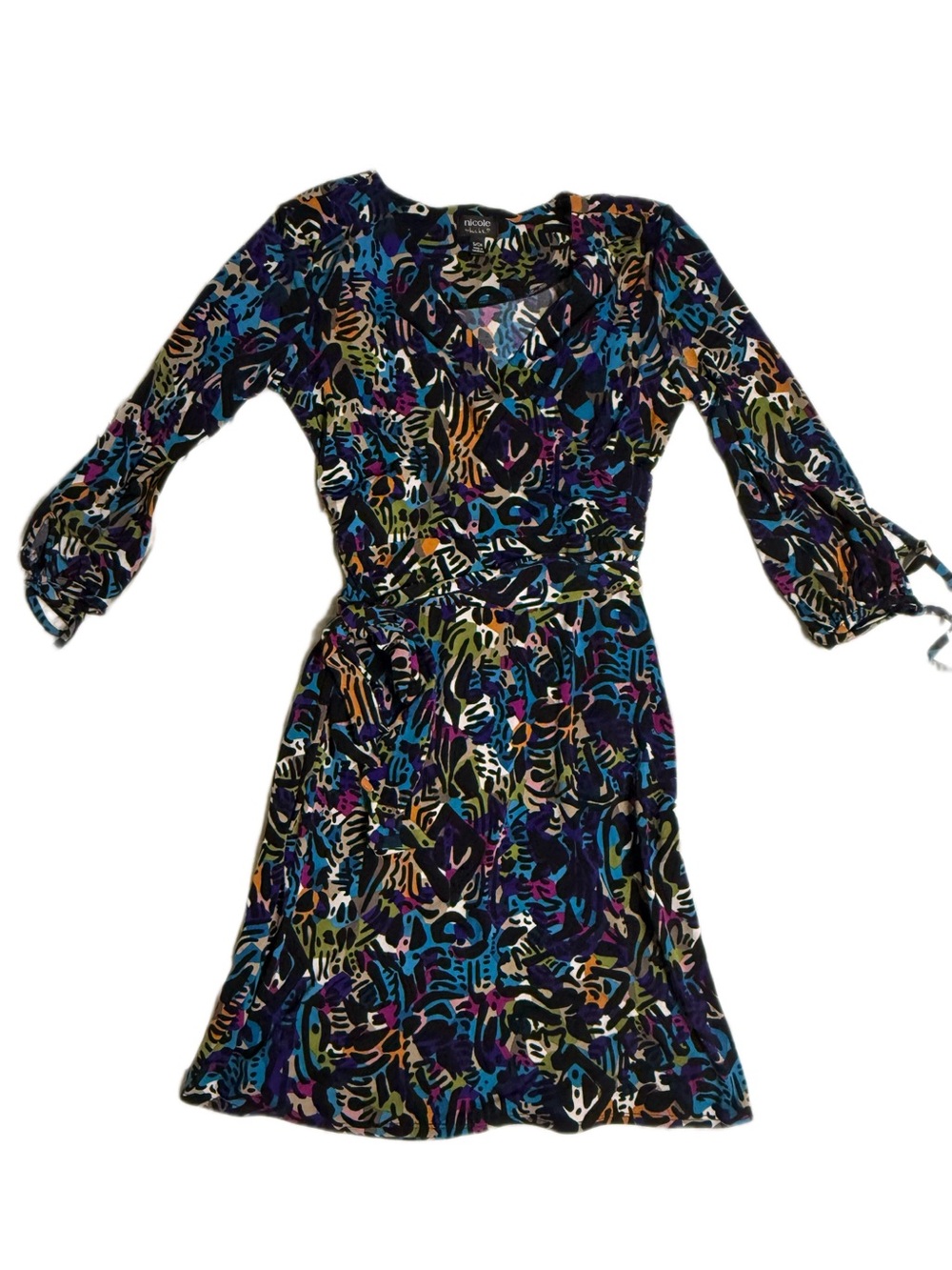 Nicole by Nicole Miller Black Multi-Color Printed Long Sleeve Wrap Dress
